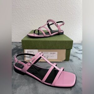 Brand New Gucci Slim Horsebit Dolly Pink Leather Strappy Sandals Sz 36.5 US 6.5